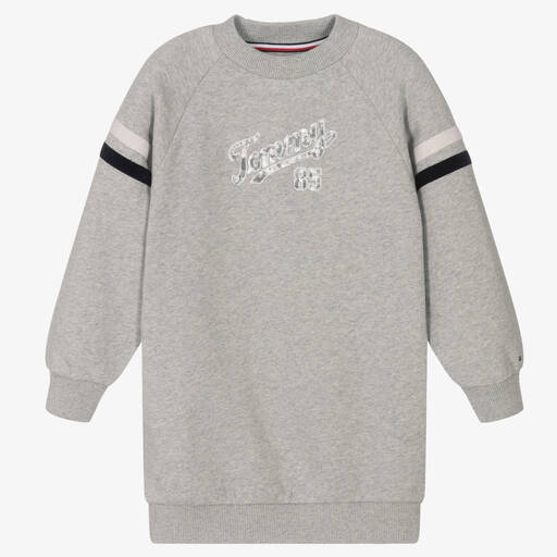 Tommy Hilfiger-Girls Grey Cotton Sweatshirt Dress | Childrensalon Outlet