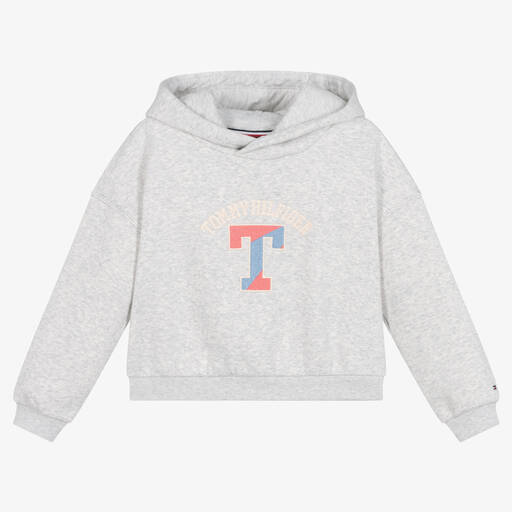 Tommy Hilfiger-Girls Grey Cotton Varsity Hoodie | Childrensalon Outlet