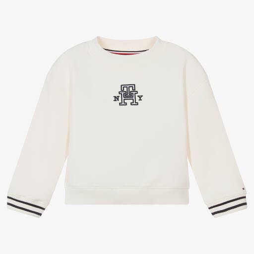 Tommy Hilfiger-Girls Ivory Cotton Monogram Sweatshirt | Childrensalon Outlet
