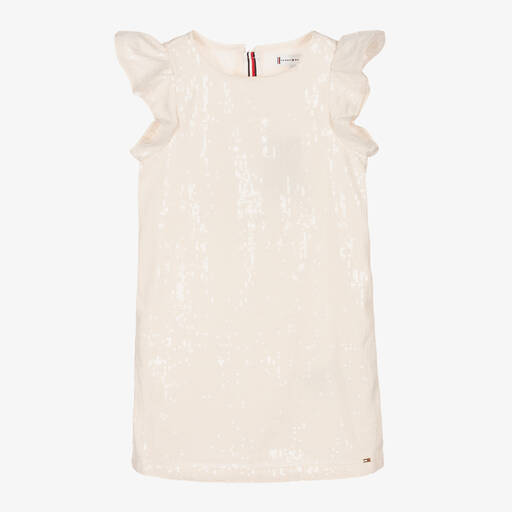 Tommy Hilfiger-Girls Ivory Cotton Sequin Dress | Childrensalon Outlet
