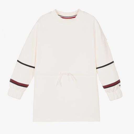 Tommy Hilfiger-Girls Ivory Cotton Sweatshirt Dress  | Childrensalon Outlet