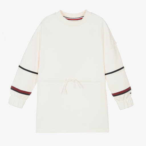 Tommy Hilfiger-فستان سويتشيرت قطن جيرسي لون عاجي | Childrensalon Outlet