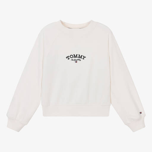 Tommy Hilfiger-Girls Ivory Cropped Cotton Sweatshirt | Childrensalon Outlet