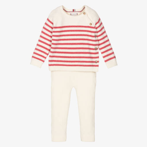 Tommy Hilfiger-طقم ليقنز قطن لون عاجي وزهري | Childrensalon Outlet