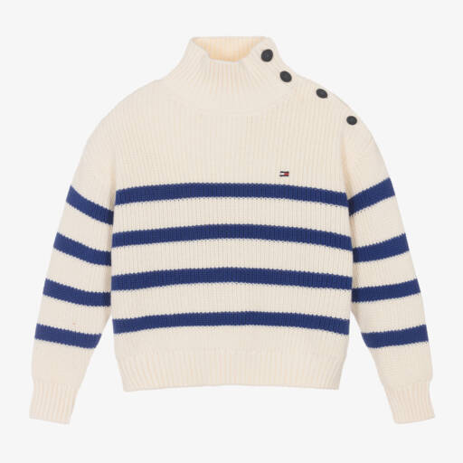 Tommy Hilfiger-Girls Ivory Stripe Knit Pullover | Childrensalon Outlet