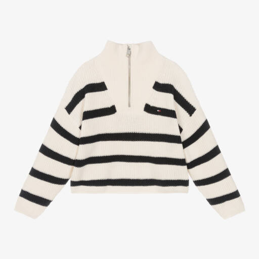 Tommy Hilfiger-Кремово-синий вязаный свитер из хлопка для девочек | Childrensalon Outlet