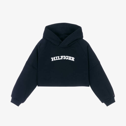 Tommy Hilfiger-Girls Navy Blue Cotton Boxy Fit Hoodie | Childrensalon Outlet