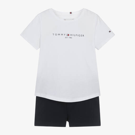 Tommy Hilfiger-طقم شورت قطن لون كحلي وأبيض للبنات | Childrensalon Outlet