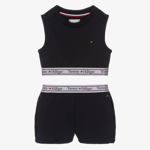 Tommy Hilfiger-Girls Navy Blue Jersey Logo Shorts Set | Childrensalon Outlet