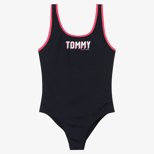 Tommy Hilfiger-Girls Navy Blue Logo Swimsuit | Childrensalon Outlet