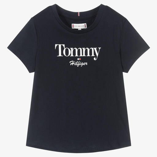 Tommy Hilfiger-تيشيرت قطن لون كحلي داكن للبنات | Childrensalon Outlet