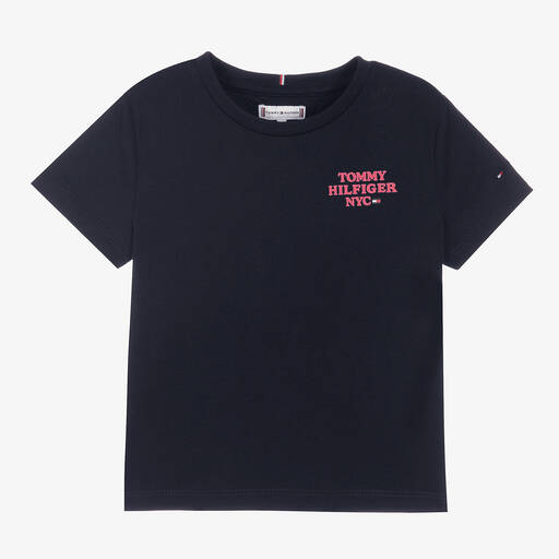 Tommy Hilfiger-Girls Navy Blue Logo T-Shirt | Childrensalon Outlet