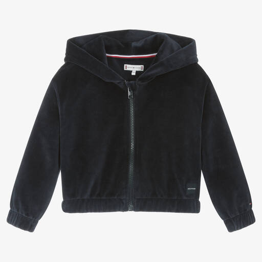 Tommy Hilfiger-Baumwollvelours-Kapuzenjacke Navy | Childrensalon Outlet