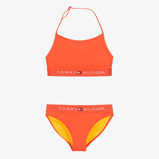 Tommy Hilfiger-Girls Orange Halter Neck Logo Bikini | Childrensalon Outlet