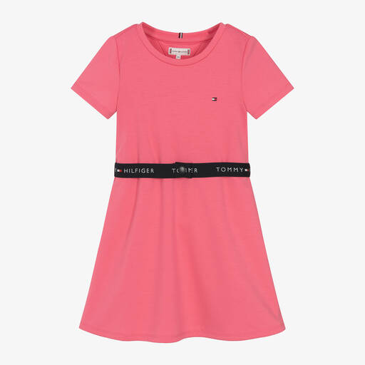 Tommy Hilfiger-Girls Pink Belted Skater Dress | Childrensalon Outlet