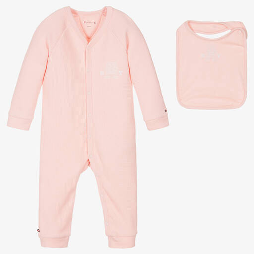 Tommy Hilfiger-Rosa Baumwollstrampler & Lätzchen | Childrensalon Outlet