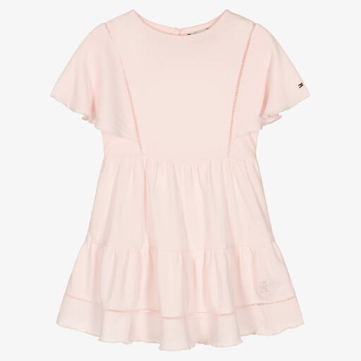 Tommy Hilfiger-Girls Pink Cotton Monogram Logo Dress | Childrensalon Outlet
