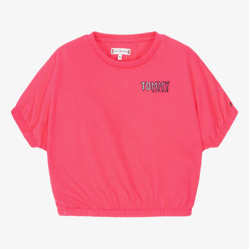 Tommy Hilfiger-Girls Pink Cropped T-Shirt | Childrensalon Outlet