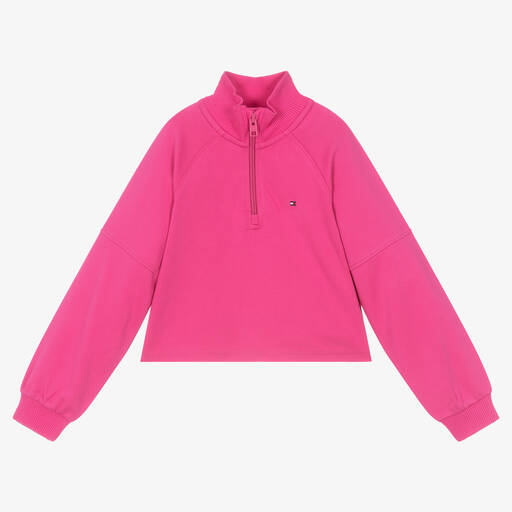 Tommy Hilfiger-Girls Pink Half Zip Flag Sweatshirt | Childrensalon Outlet