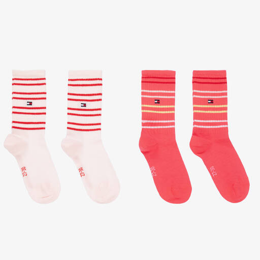 Tommy Hilfiger-Girls Pink Striped Logo Socks (2 Pack) | Childrensalon Outlet