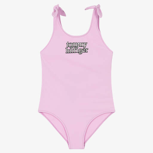 Tommy Hilfiger-Girls Purple Logo Swimsuit | Childrensalon Outlet