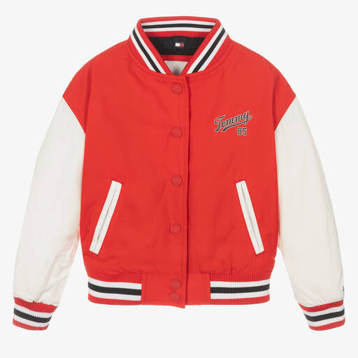 Tommy Hilfiger-Girls Red Logo Varsity Jacket | Childrensalon Outlet