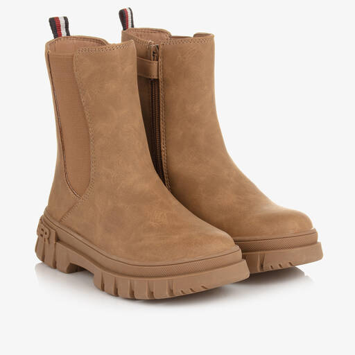 Tommy Hilfiger-Girls Tan Brown Faux Leather Chelsea Boots | Childrensalon Outlet