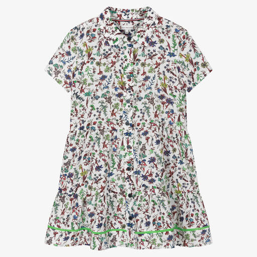 Tommy Hilfiger-Бело-синее хлопковое платье в цветочек | Childrensalon Outlet