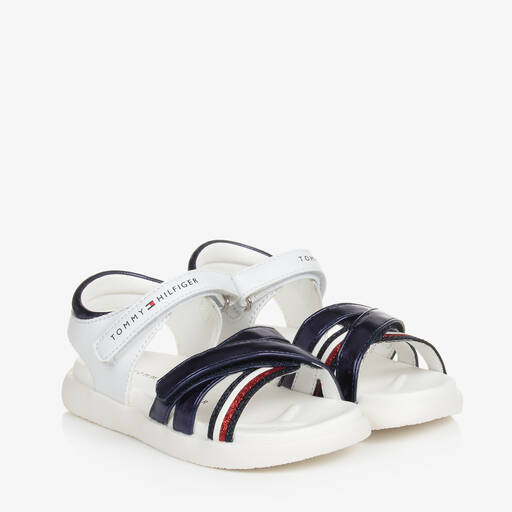 Tommy Hilfiger-Girls White & Blue Sparkle Sandals | Childrensalon Outlet