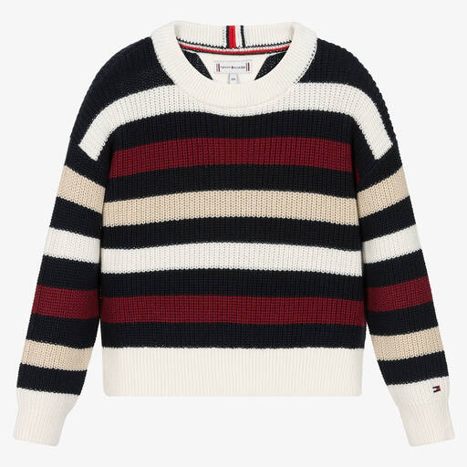 Tommy Hilfiger-Бело-синий хлопковый свитер в полоску | Childrensalon Outlet