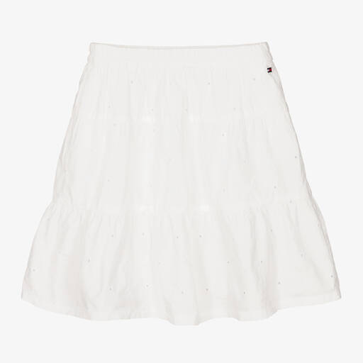 Tommy Hilfiger-Girls White Cotton Embroidered Skirt | Childrensalon Outlet