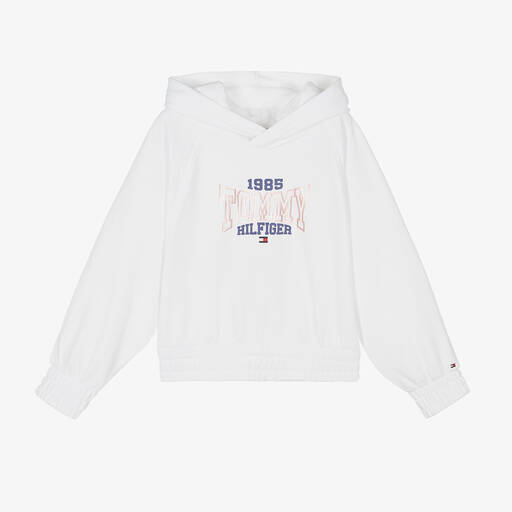 Tommy Hilfiger-Girls White Cotton Hoodie | Childrensalon Outlet