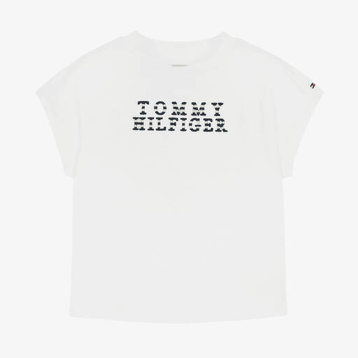Tommy Hilfiger-Girls White Cotton Logo T-Shirt | Childrensalon Outlet