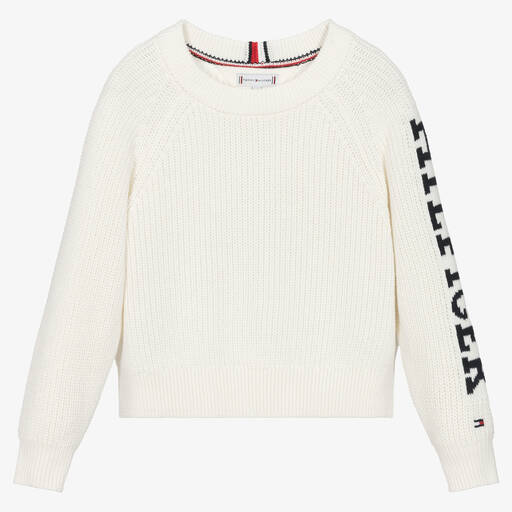 Tommy Hilfiger-Girls White Cotton Sweater | Childrensalon Outlet
