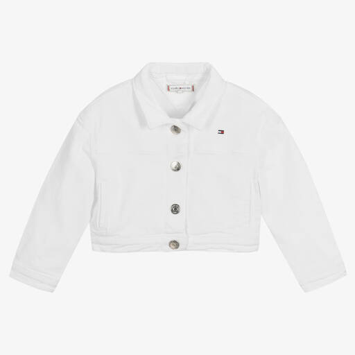 Tommy Hilfiger-Girls White Cropped Denim Logo Jacket | Childrensalon Outlet
