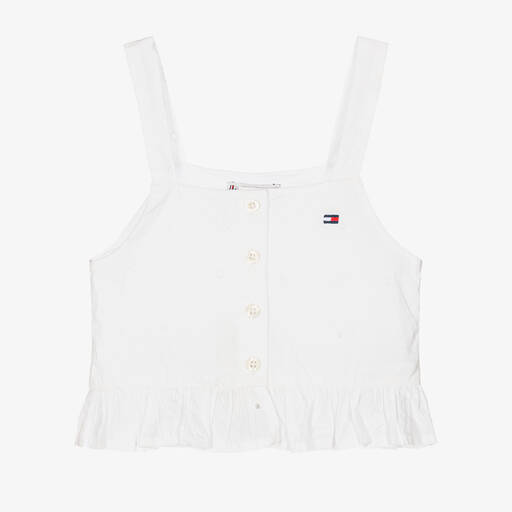 Tommy Hilfiger-Girls White Embroidered Monogram Logo Top | Childrensalon Outlet