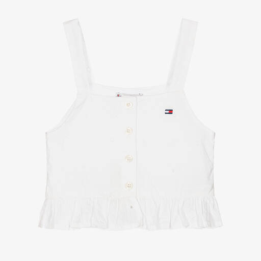 Tommy Hilfiger-Weißes Top mit Monogramm-Stickerei | Childrensalon Outlet