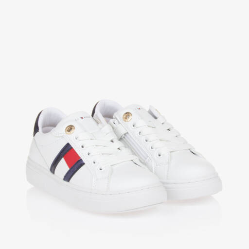 Tommy Hilfiger-حذاء رياضي جلد صناعي لون أبيض للبنات | Childrensalon Outlet