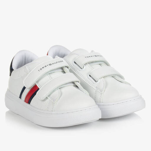 Tommy Hilfiger-Girls White Faux Leather Trainers | Childrensalon Outlet