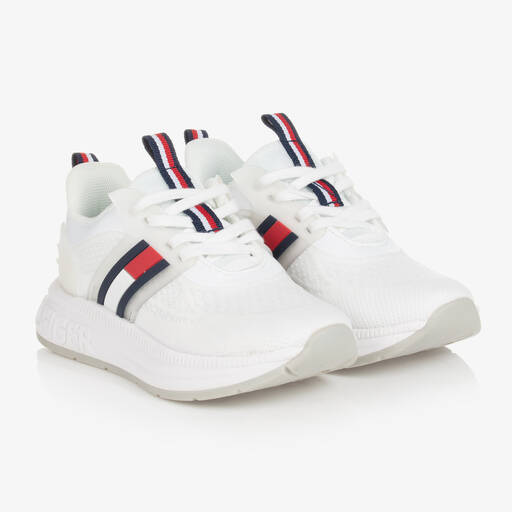 Tommy Hilfiger-Girls White Flag Logo Mesh Trainers | Childrensalon Outlet