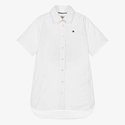 Tommy Hilfiger-Girls White Logo Embroidery Shirt Dress | Childrensalon Outlet