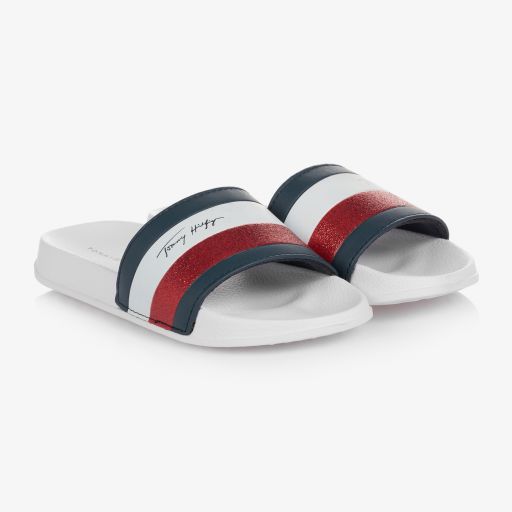 Tommy Hilfiger-Girls White Logo Sliders | Childrensalon Outlet