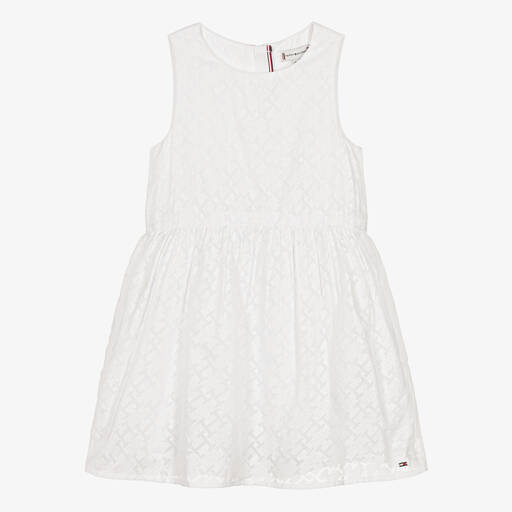 Tommy Hilfiger-Girls White Monogram Logo Dress | Childrensalon Outlet
