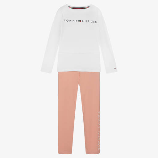 Tommy Hilfiger-Girls White & Pink Pyjamas | Childrensalon Outlet