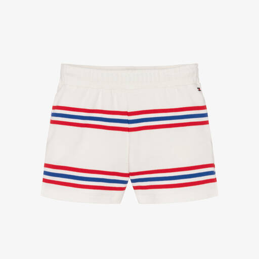 Tommy Hilfiger-Weiße gestreifte Baumwollshorts | Childrensalon Outlet