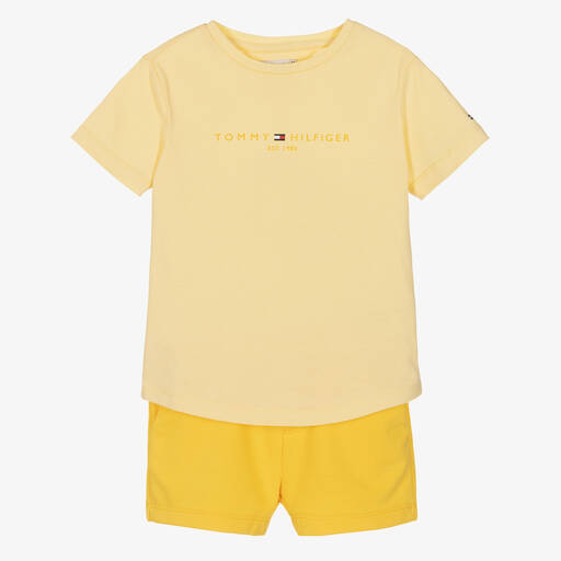 Tommy Hilfiger-Girls Yellow Cotton Logo Shorts Set | Childrensalon Outlet