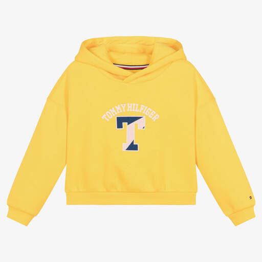 Tommy Hilfiger-Sweat à capuche jaune en coton varsity pour fille | Childrensalon Outlet