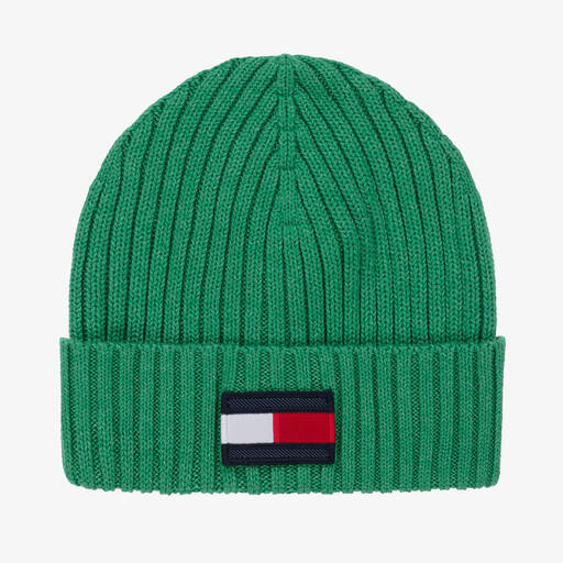Tommy Hilfiger-قبعة بيني قطن وأكريليك محبوك لون أخضر | Childrensalon Outlet