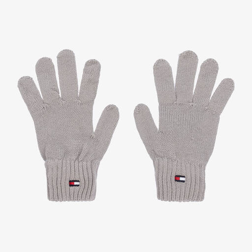 Tommy Hilfiger-Grey Cotton Knit Flag Gloves | Childrensalon Outlet