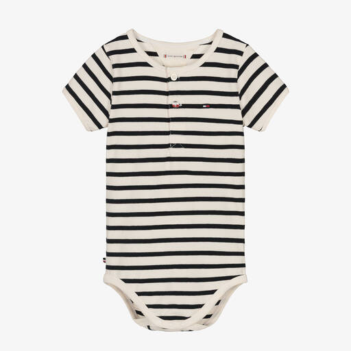 Tommy Hilfiger-Gestreifter Body in Elfenbein/Blau | Childrensalon Outlet